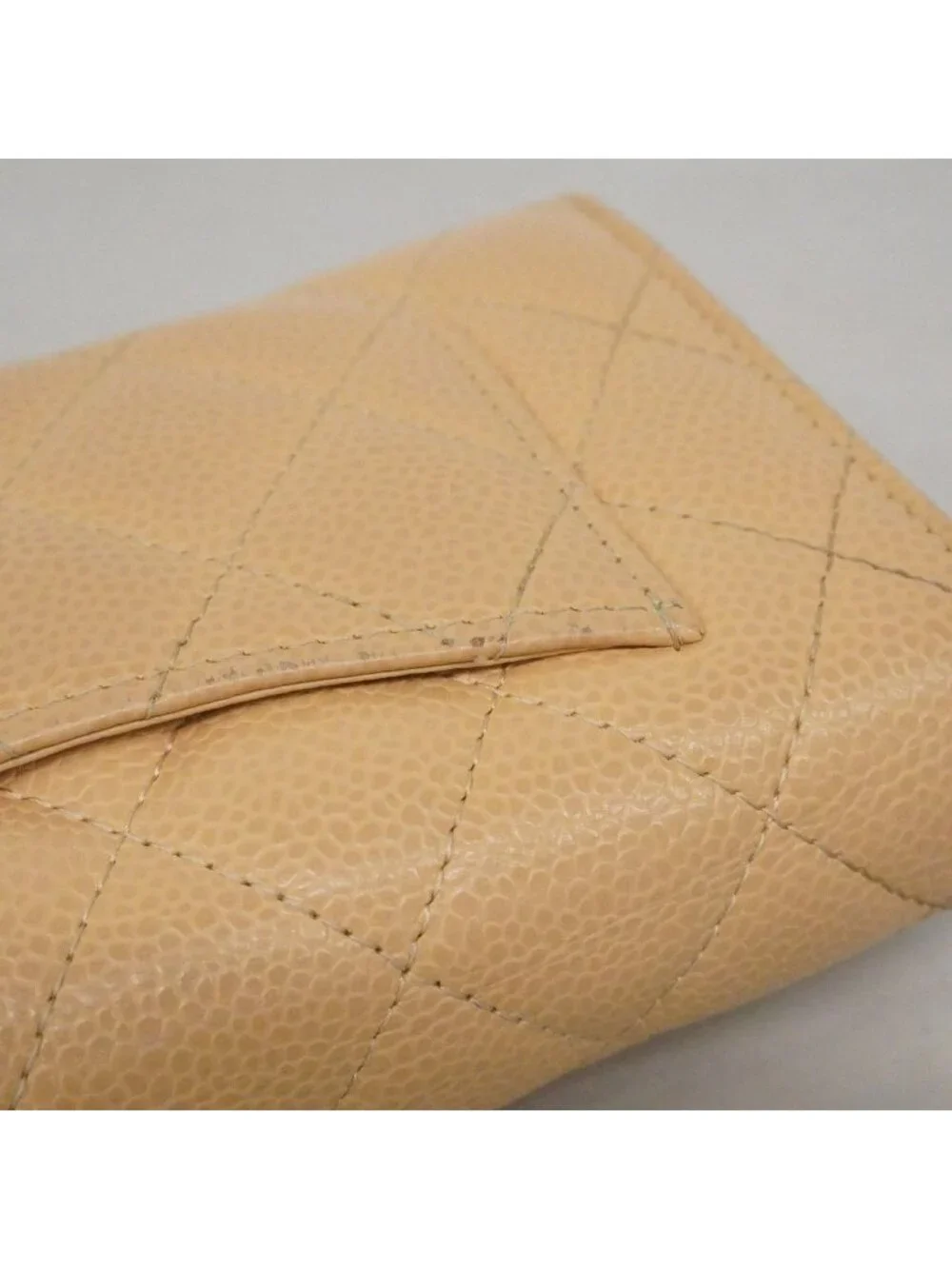 Chanel Wallet Quilted Caviar Leather Beige Gold